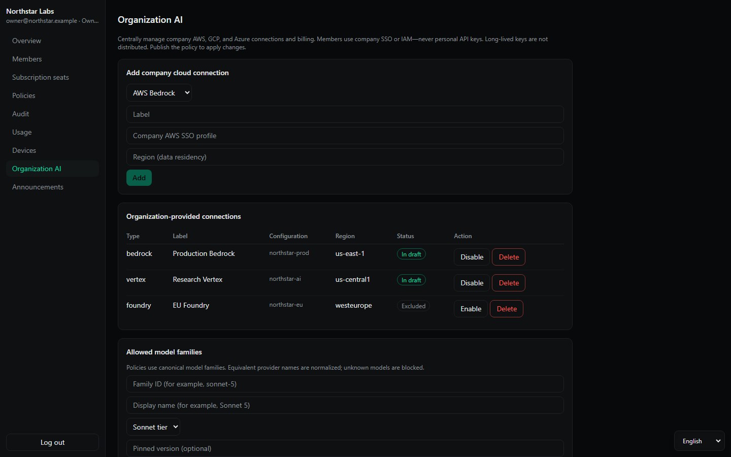 AgentDeck Enterprise organization AI providers