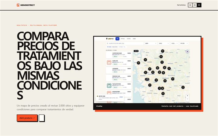Mapa comparador de precios de tratamientos de GlowMap